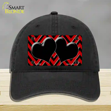 Red Black Chevon Hearts Novelty License Plate Hat Unconstructed Cotton / Black