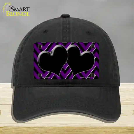 Purple Black Chevon Hearts Novelty License Plate Hat Unconstructed Cotton / Black