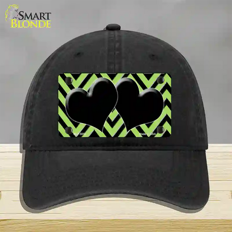 Lime Green Black Chevon Hearts Novelty License Plate Hat Unconstructed Cotton / Black