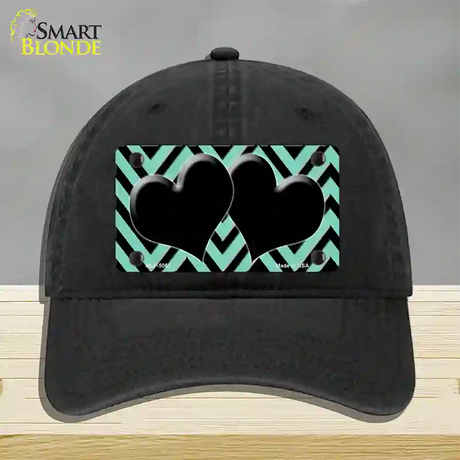 Mint Black Chevon Hearts Novelty License Plate Hat Unconstructed Cotton / Black