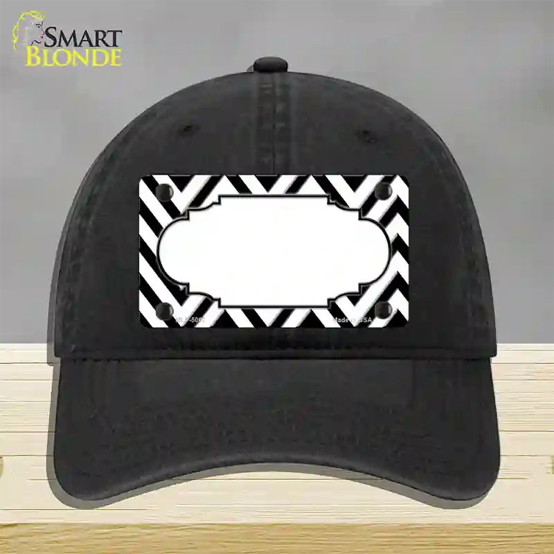 White Black Chevron Scallop Novelty License Plate Hat Unconstructed Cotton / Black