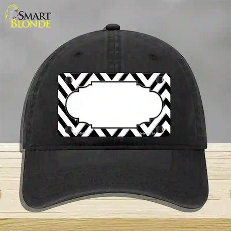 White Black Chevron Scallop Novelty License Plate Hat Unconstructed Cotton / Black