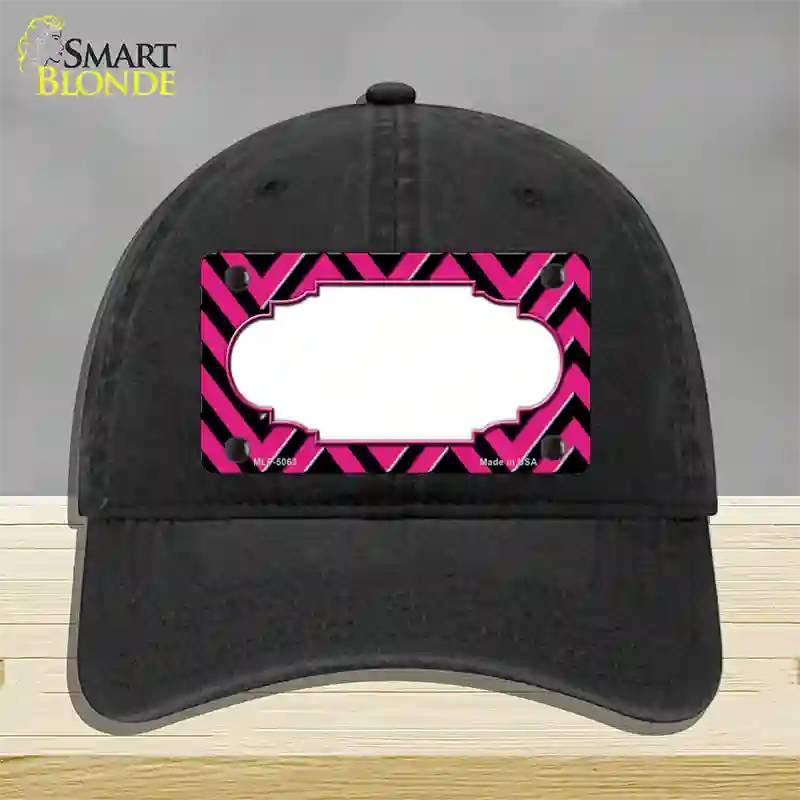 Pink Black Chevron Scallop Novelty License Plate Hat Unconstructed Cotton / Black