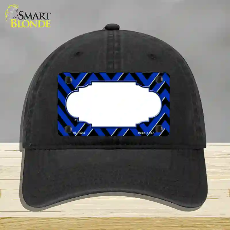 Blue Black Chevron Scallop Novelty License Plate Hat Unconstructed Cotton / Black