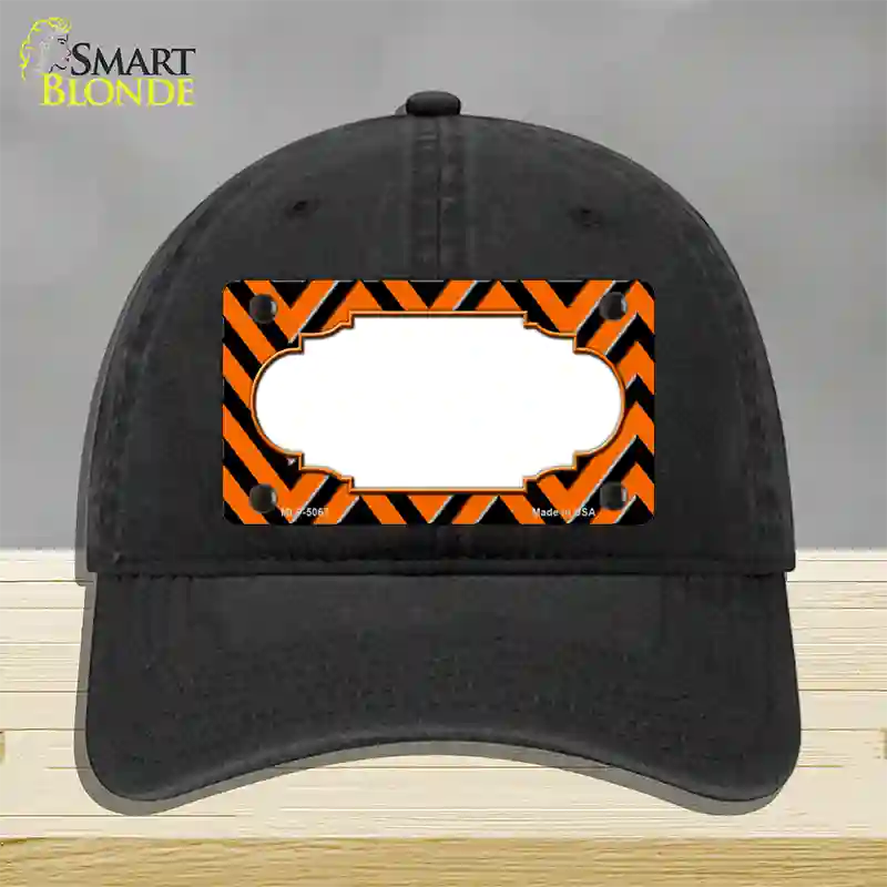 Orange Black Chevron Scallop Novelty License Plate Hat Unconstructed Cotton / Black