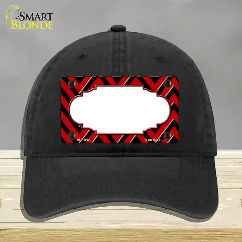 Red Black Chevron Scallop Novelty License Plate Hat Unconstructed Cotton / Black