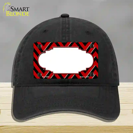 Red Black Chevron Scallop Novelty License Plate Hat Unconstructed Cotton / Black