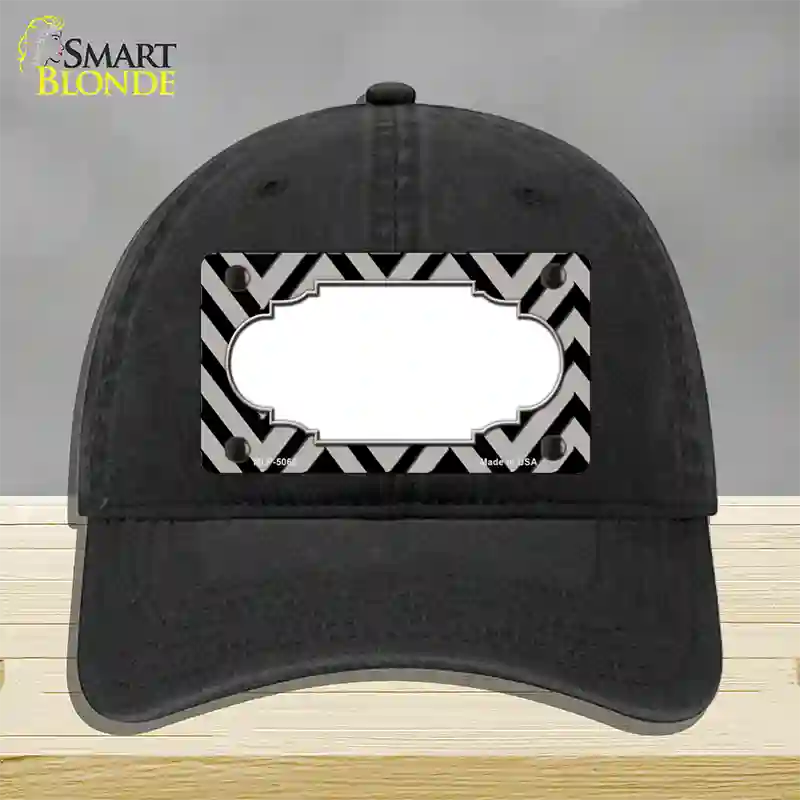 Grey Black Chevron Scallop Novelty License Plate Hat Unconstructed Cotton / Black