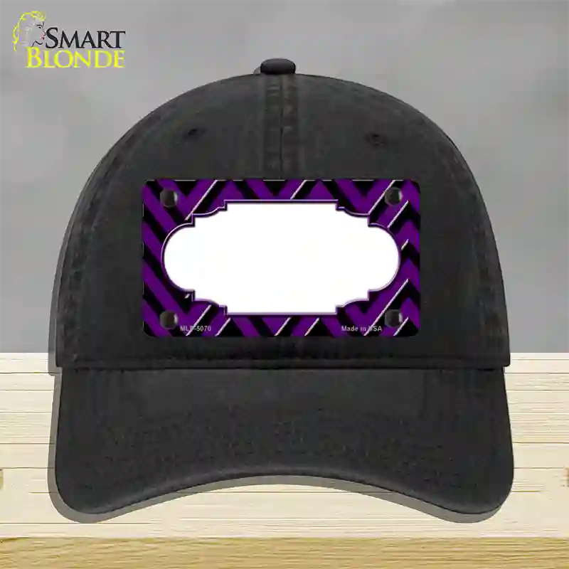 Purple Black Chevron Scallop Novelty License Plate Hat Unconstructed Cotton / Black