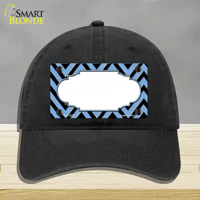 Light Blue Black Chevron Scallop Novelty License Plate Hat Unconstructed Cotton / Black