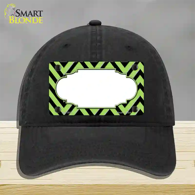 Lime Green Black Chevron Scallop Novelty License Plate Hat Unconstructed Cotton / Black