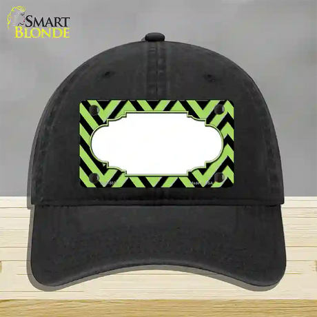 Lime Green Black Chevron Scallop Novelty License Plate Hat Unconstructed Cotton / Black