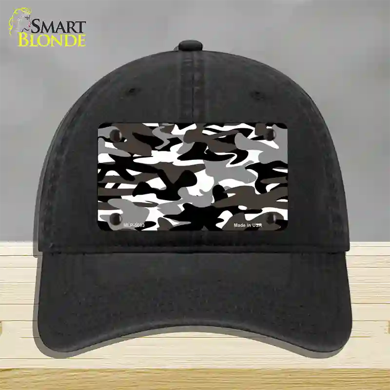 Black And White Camouflage Novelty License Plate Hat Unconstructed Cotton / Black