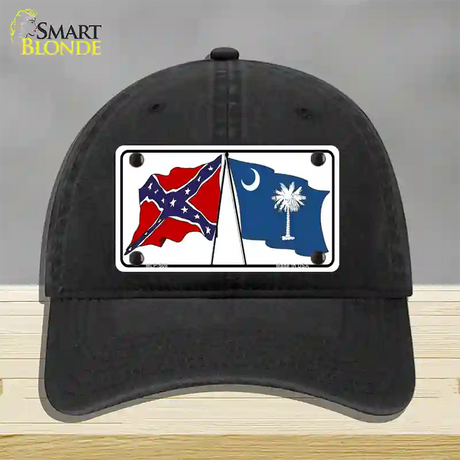 Confederate South Carolina State Flag Novelty License Plate Hat Unconstructed Cotton / Black