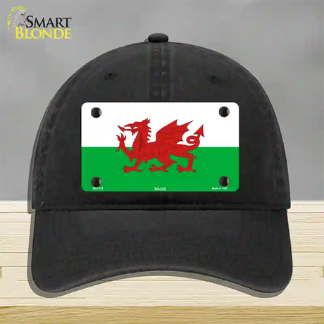 Wales Flag Novelty License Plate Hat Unconstructed Cotton / Black