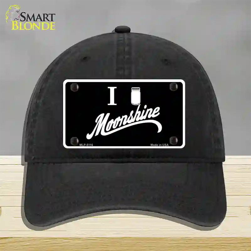 I Love Moonshine Novelty License Plate Hat Unconstructed Cotton / Black