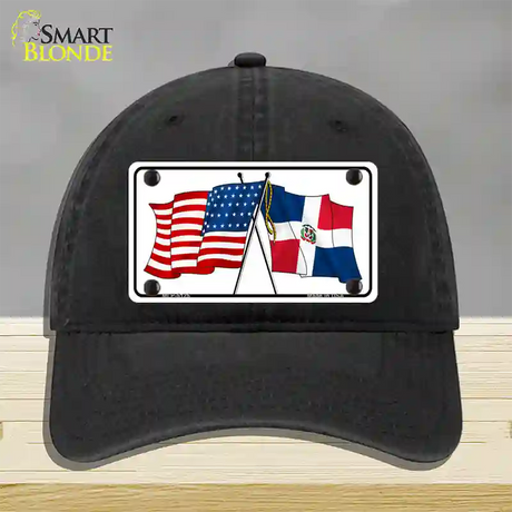 United States Dominican Republic Crossed Flags Novelty License Plate Hat Sign Unconstructed Cotton / Black