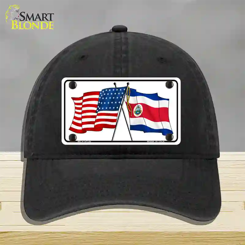 United States Costa Rica Crossed Flags Novelty License Plate Hat Sign Unconstructed Cotton / Black