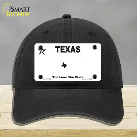 Texas White Blank Novelty License Plate Hat Unconstructed Cotton / Black