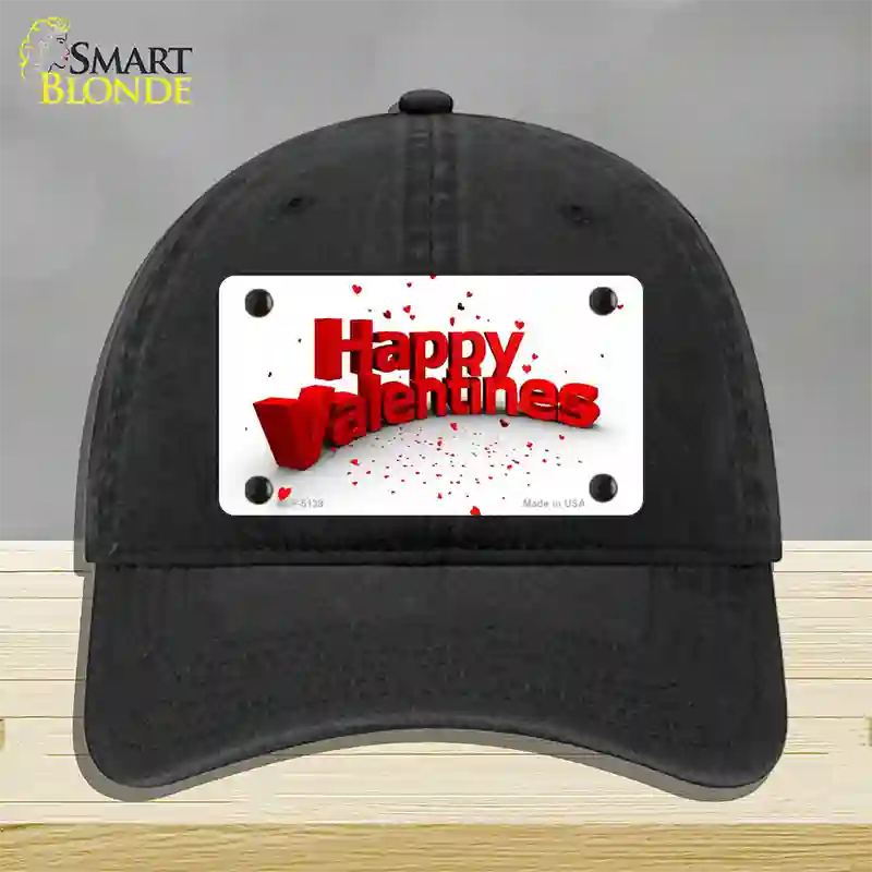 Happy Valentines Novelty License Plate Hat Unconstructed Cotton / Black