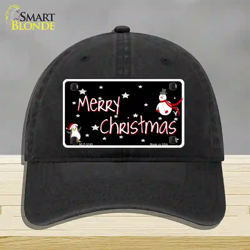 Merry Christmas Novelty License Plate Hat Unconstructed Cotton / Black