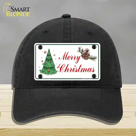 Merry Christmas Tree Novelty License Plate Hat Unconstructed Cotton / Black