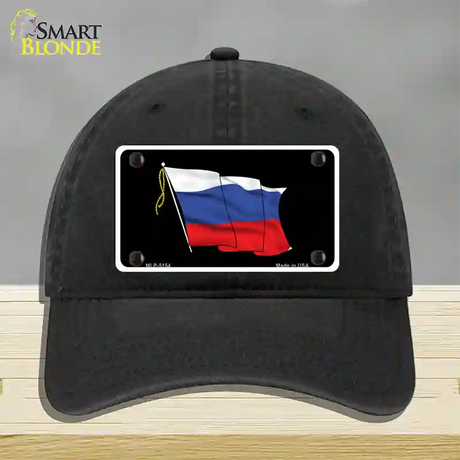 Russian Waving Flag Novelty License Plate Hat Unconstructed Cotton / Black