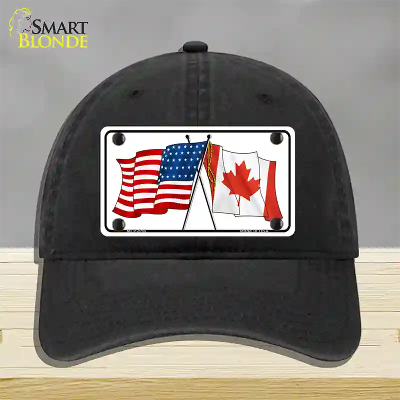 United States Canadian Flag Novelty License Plate Hat Unconstructed Cotton / Black