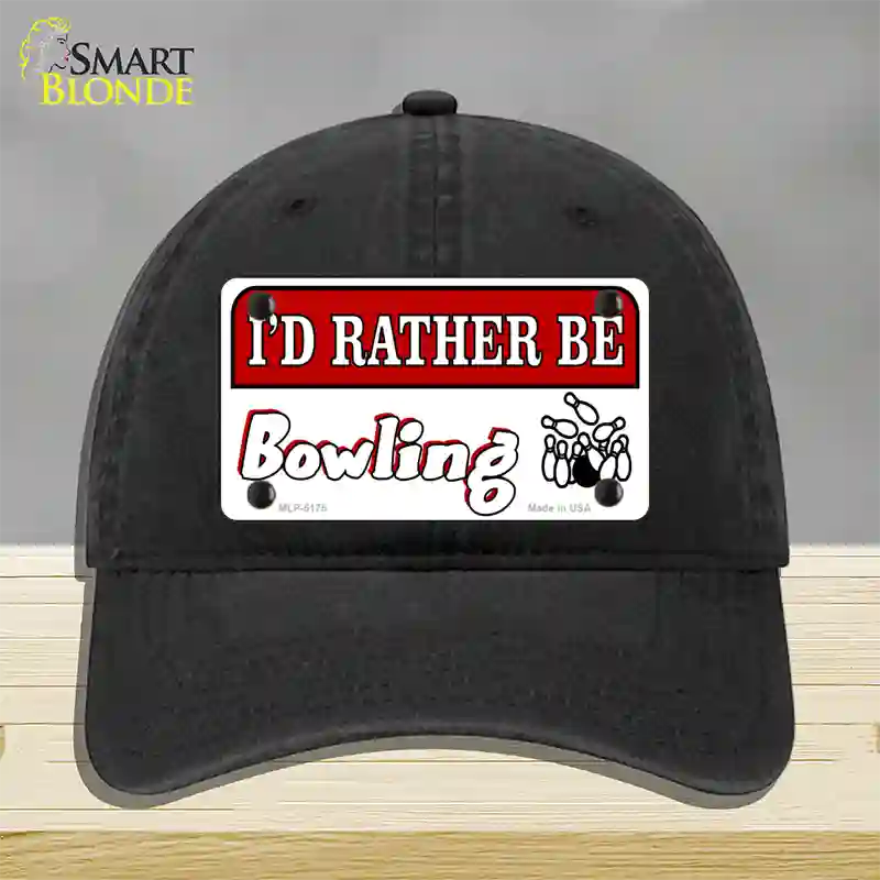 Rather Be Bowling Novelty License Plate Hat Unconstructed Cotton / Black