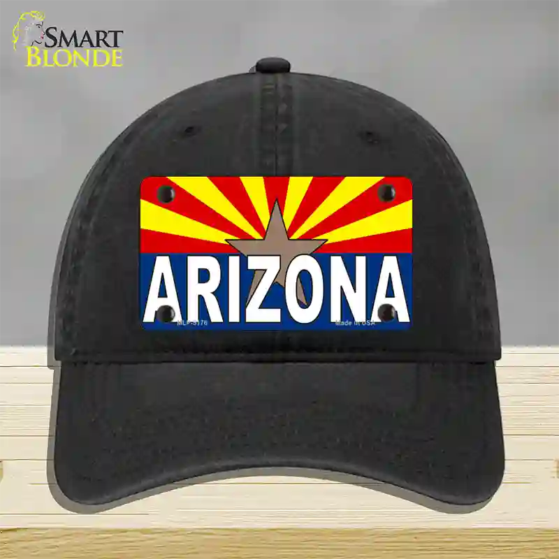 Arizona Flag White Arizona Novelty License Plate Hat Sign Unconstructed Cotton / Black