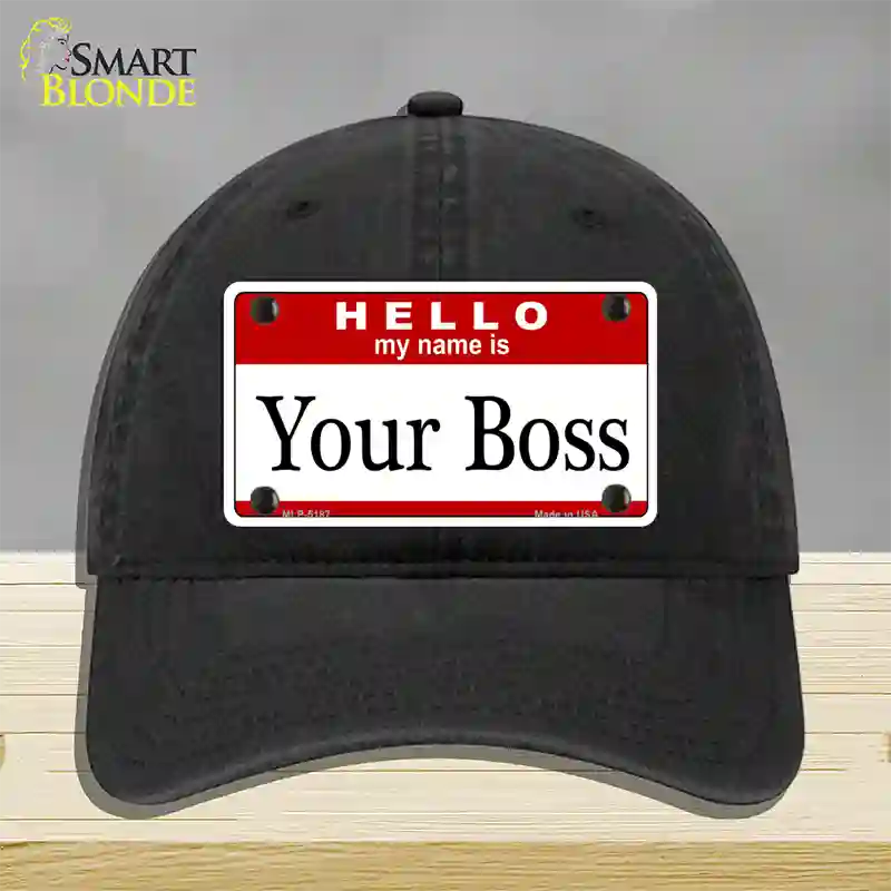 Your Boss Novelty License Plate Hat Unconstructed Cotton / Black