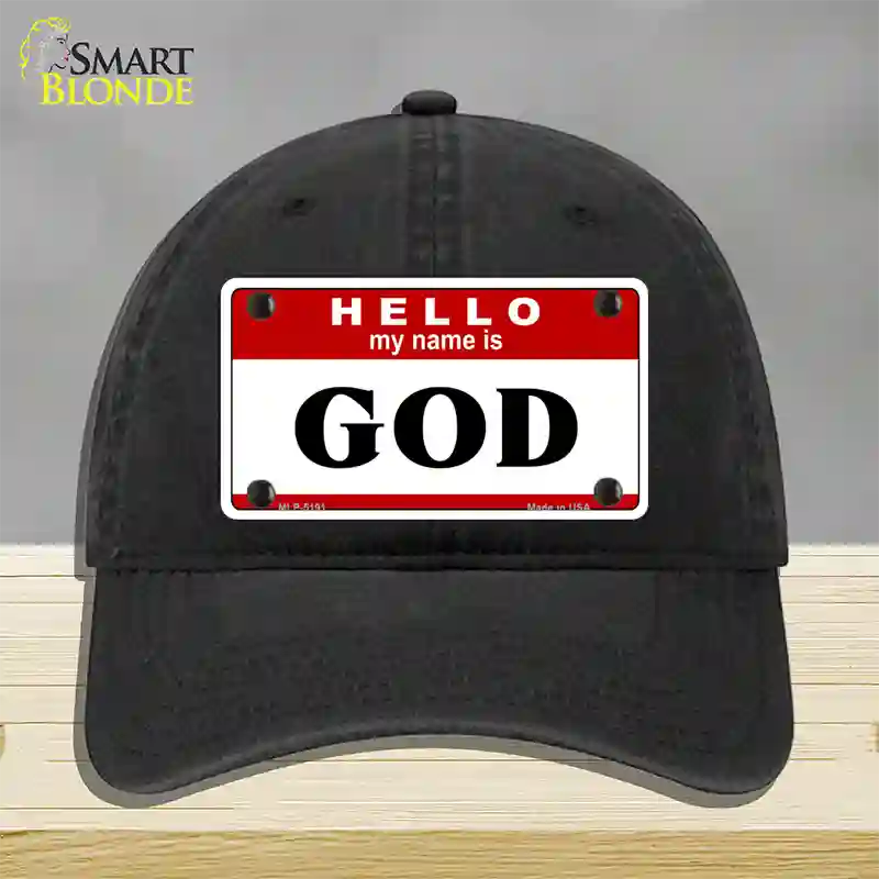 Name Is God Novelty License Plate Hat Unconstructed Cotton / Black