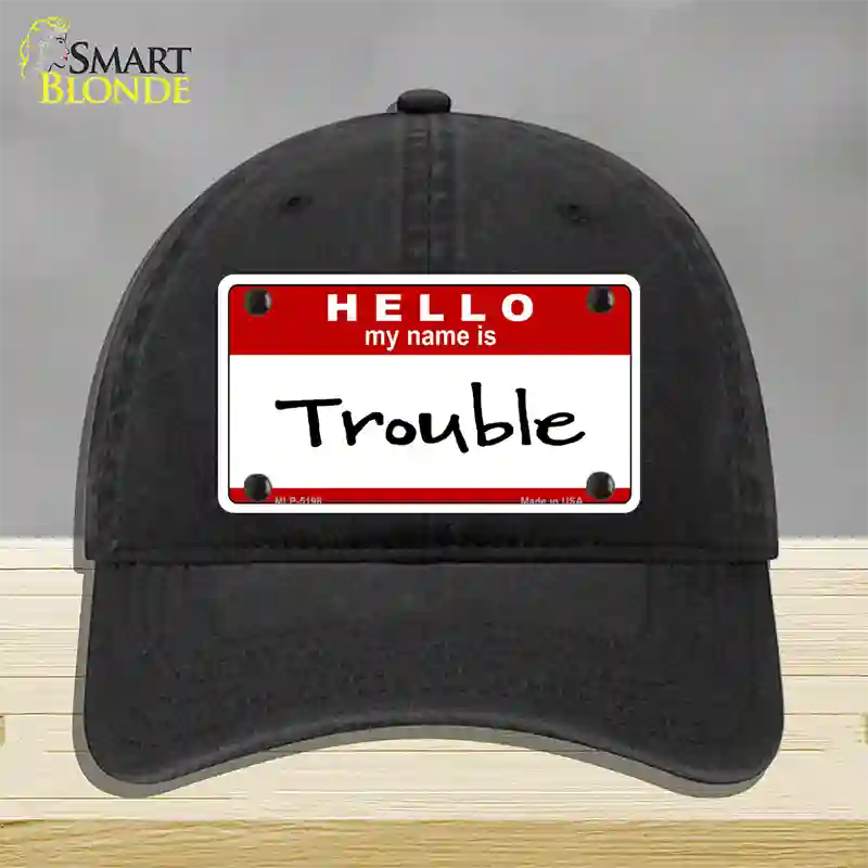 Trouble Novelty License Plate Hat Unconstructed Cotton / Black