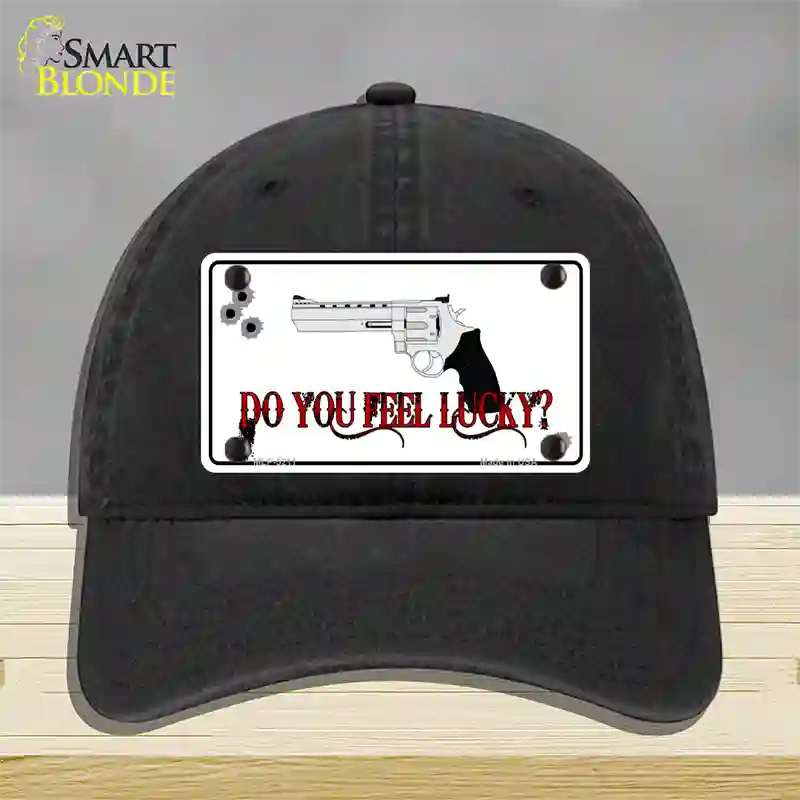 Do You Feel Lucky Novelty License Plate Hat Unconstructed Cotton / Black