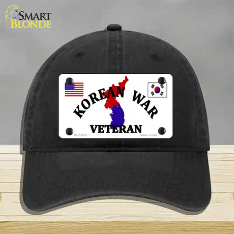 Korean War Veteran Novelty License Plate Hat Unconstructed Cotton / Black