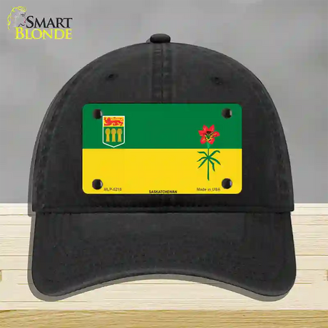 Saskatchewan Flag Novelty License Plate Hat Unconstructed Cotton / Black