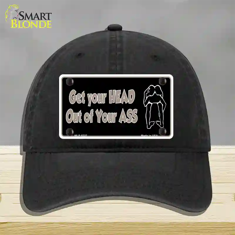 Head Out of Your Ass Novelty License Plate Hat Unconstructed Cotton / Black