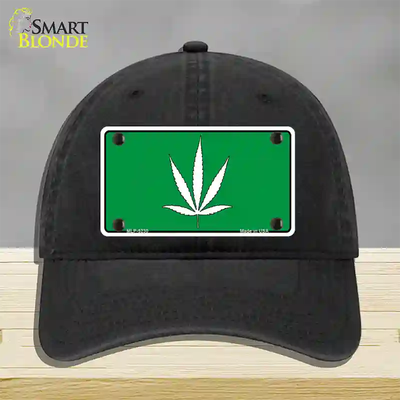 Marijuana Leaf Novelty License Plate Hat Unconstructed Cotton / Black