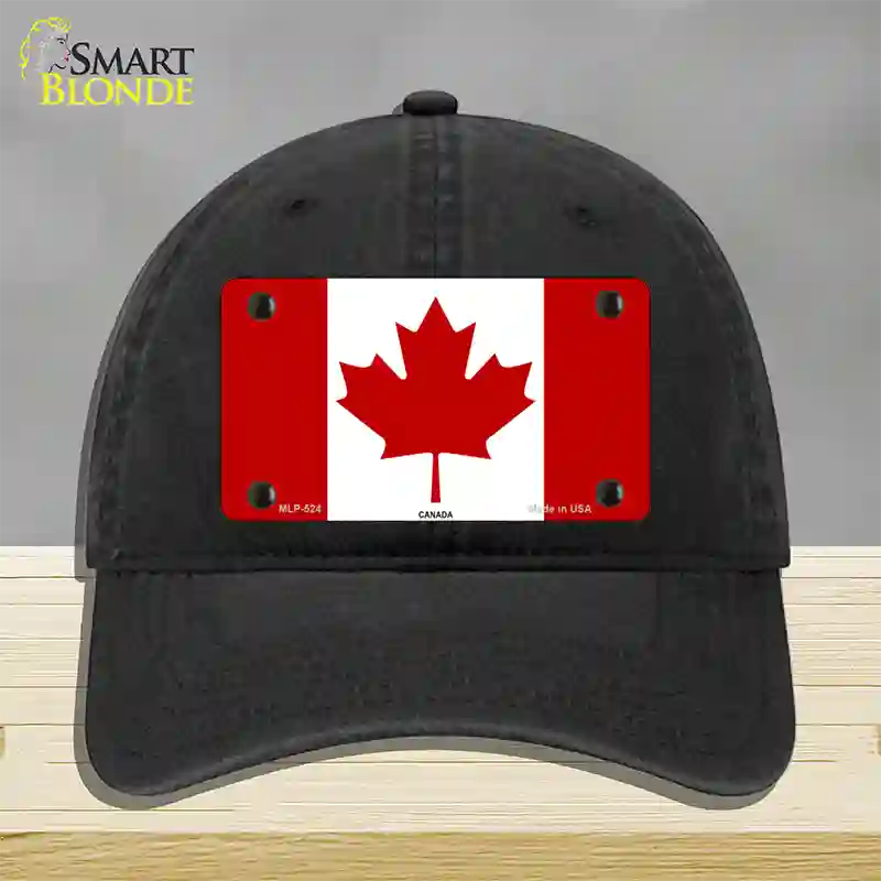 Canadian Flag Novelty License Plate Hat Unconstructed Cotton / Black