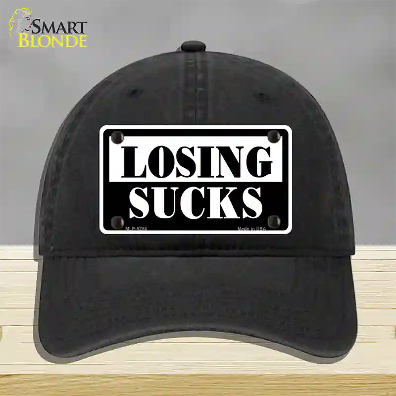 Losing Sucks Novelty License Plate Hat Unconstructed Cotton / Black