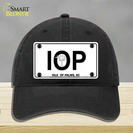 IOP Isle of Palms Novelty License Plate Hat Unconstructed Cotton / Black