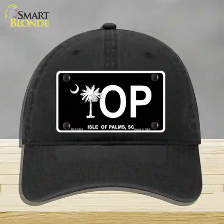 IOP Isle of Palms Black Novelty License Plate Hat Unconstructed Cotton / Black