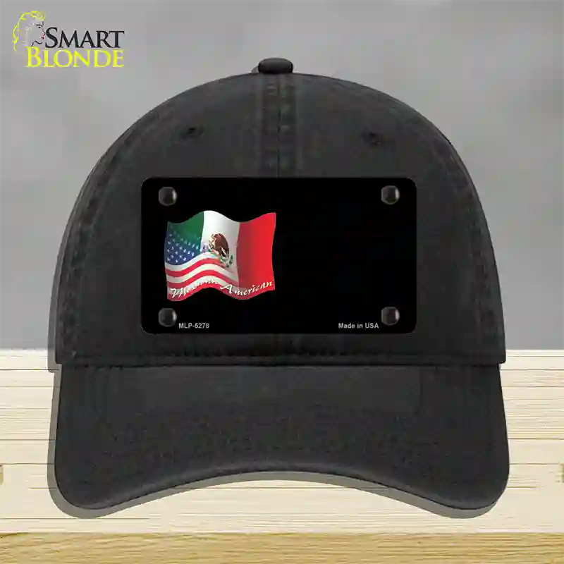 Mexican American Flag Offset Novelty License Plate Hat Unconstructed Cotton / Black