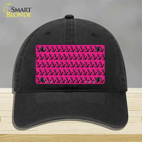 Pink Black Anchor Novelty License Plate Hat Unconstructed Cotton / Black