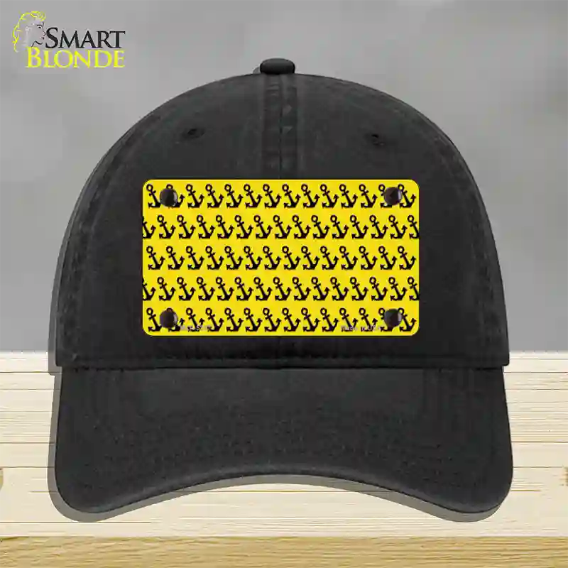 Yellow Black Anchor Novelty License Plate Hat Unconstructed Cotton / Black