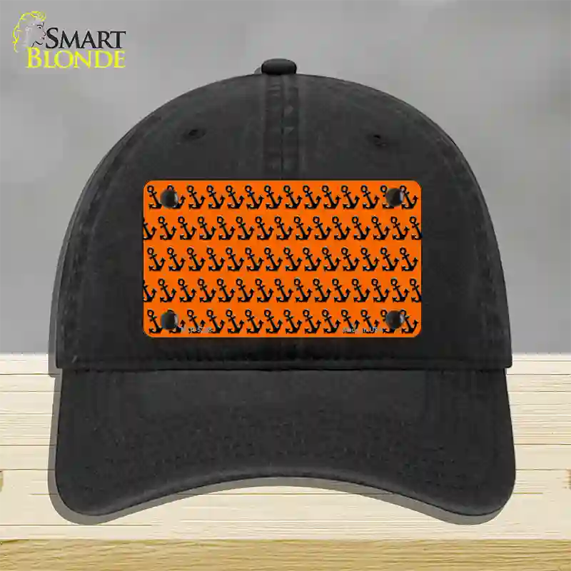 Orange Black Anchor Novelty License Plate Hat Unconstructed Cotton / Black