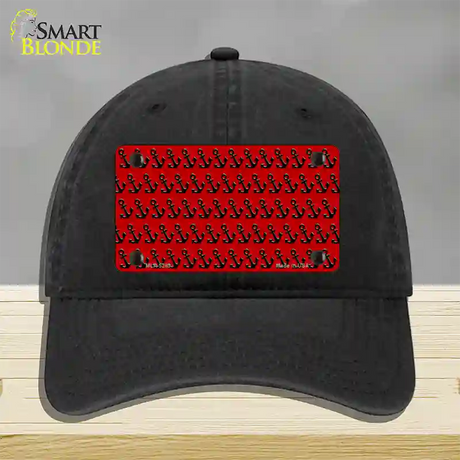 Red Black Anchor Novelty License Plate Hat Unconstructed Cotton / Black