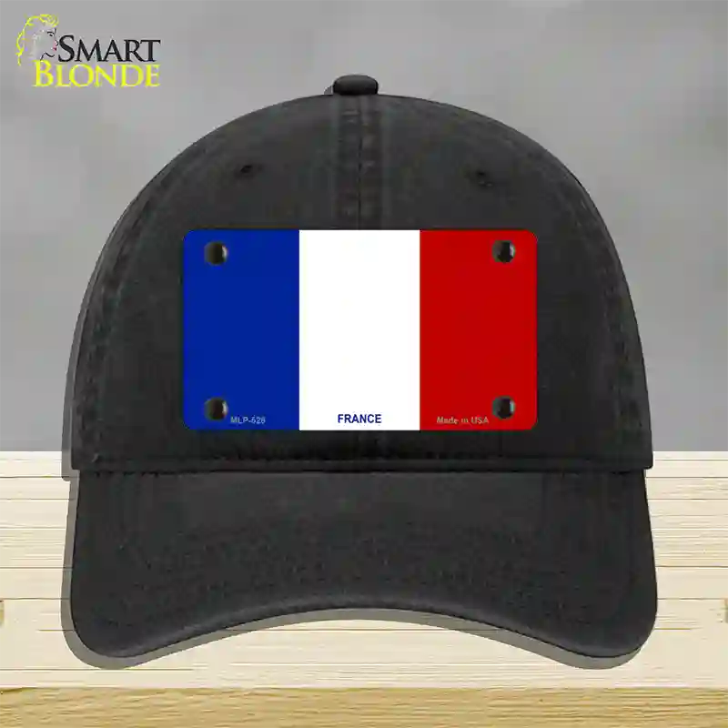 France Flag Novelty License Plate Hat Unconstructed Cotton / Black