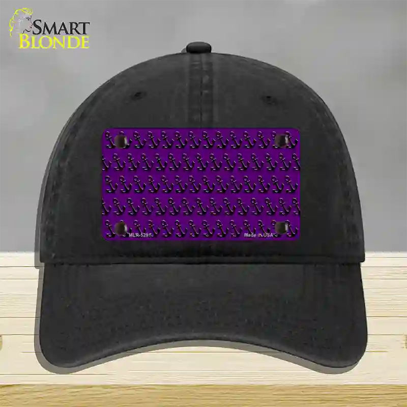 Purple Black Anchor Novelty License Plate Hat Unconstructed Cotton / Black