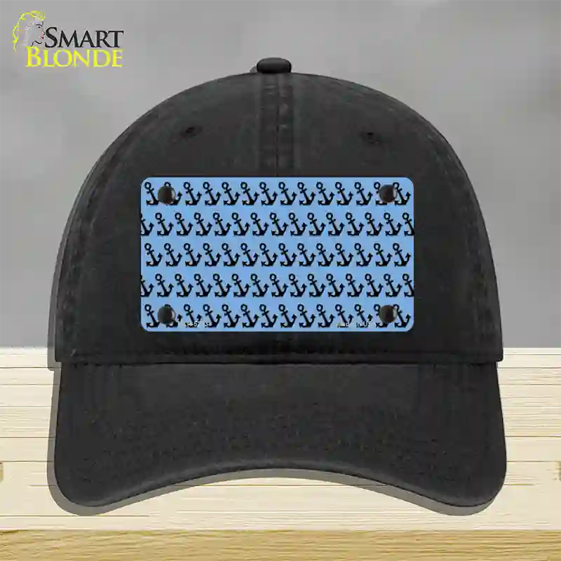 Light Blue Black Anchor Novelty License Plate Hat Unconstructed Cotton / Black